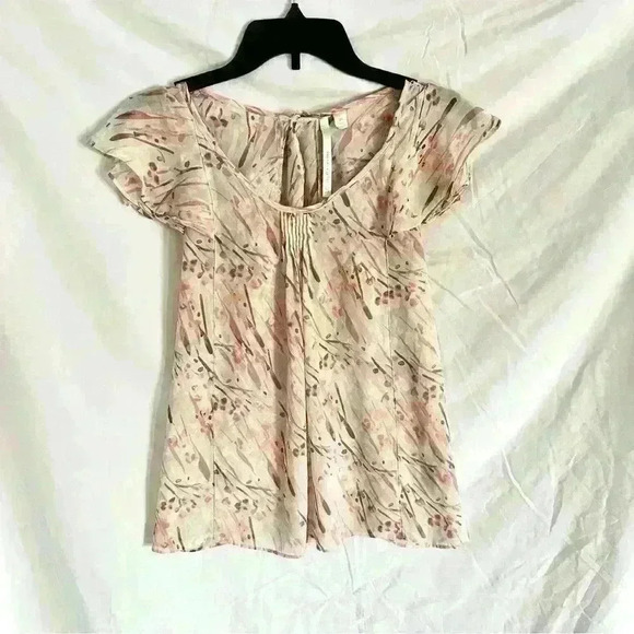LC Lauren Conrad Pale Pink Ruffle Sleeve Blouse w/ Abstract Print Size XS - Picture 1 of 4